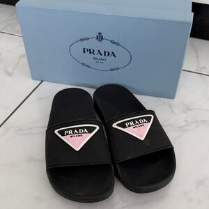 Prada Black Slides with Pink Accents